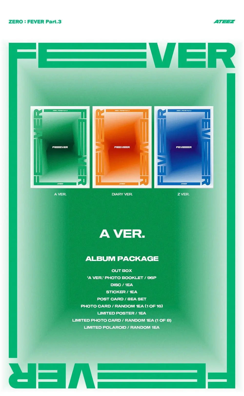 ATEEZ - Mini Album Vol.7 [ZERO : FEVER Part.3] (Version A) - KAEPJJANG SHOP (캡짱 숍)