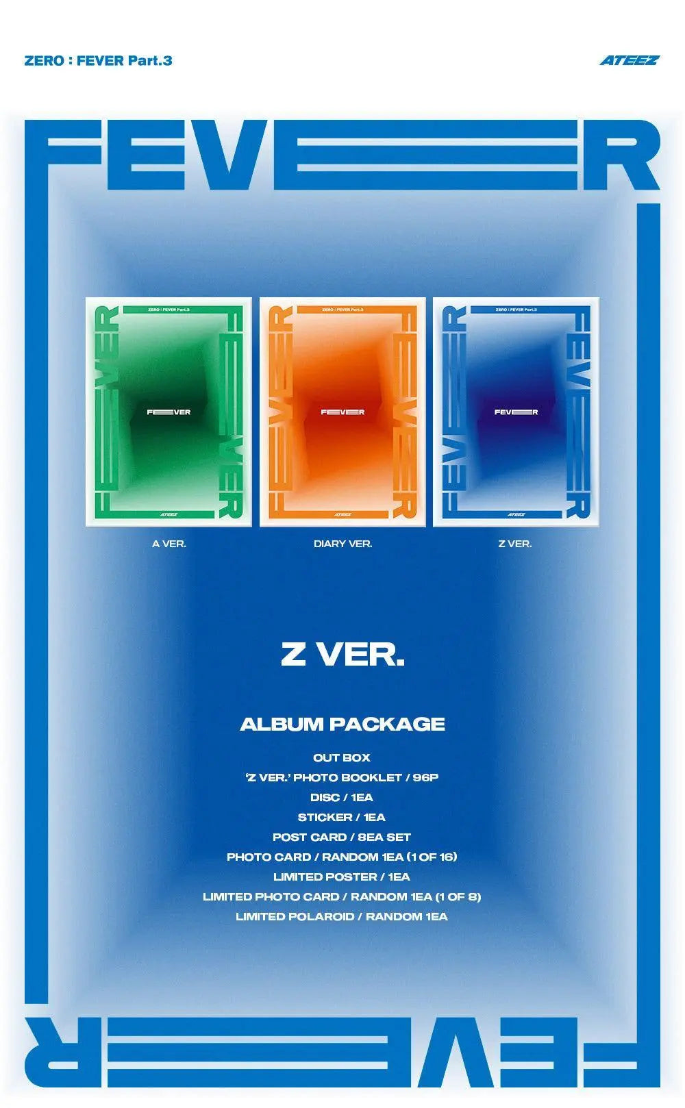 ATEEZ - Mini Album Vol.7 [ZERO : FEVER Part.3] (Version Z) - KAEPJJANG SHOP (캡짱 숍)