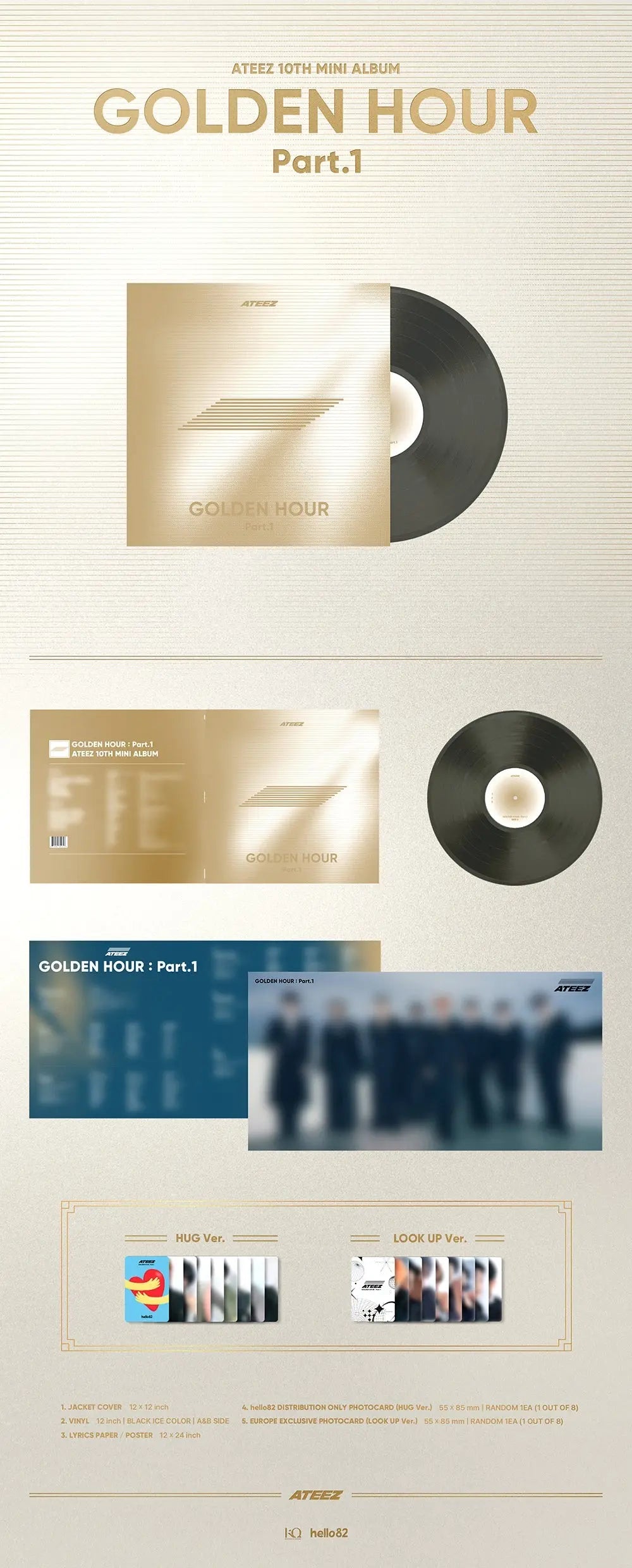 ATEEZ - [GOLDEN HOUR PART 1] LP (Hello82 / Europe Exclusive) KAEPJJANG SHOP (캡짱 숍)