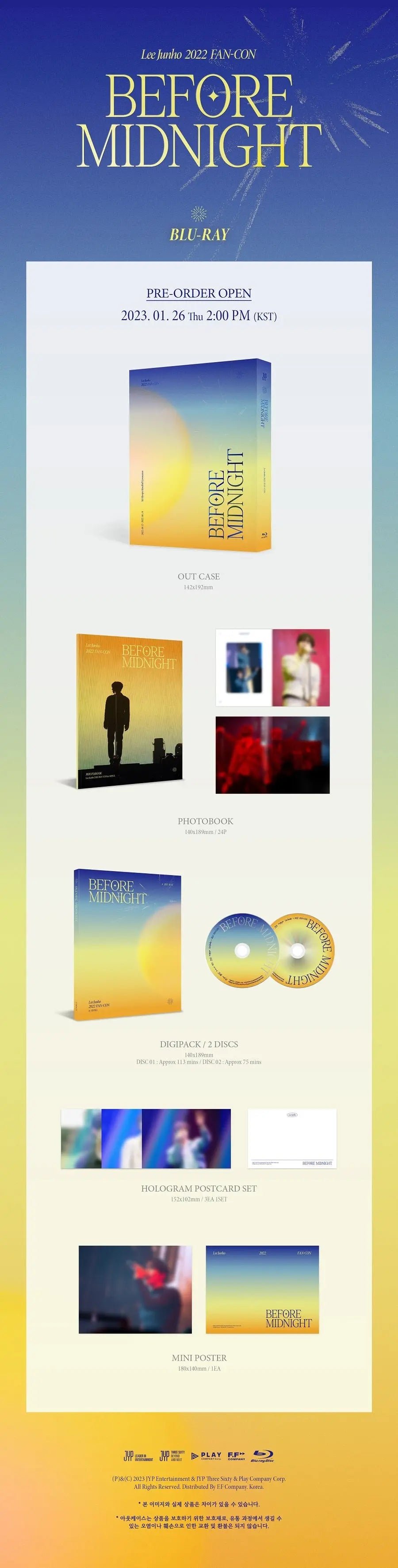 [SUR DEMANDE] LEE JUNHO (2PM)-2022 FAN-CON [Before Midnight]  (BLU RAY Ver.) KAEPJJANG SHOP (캡짱 숍)