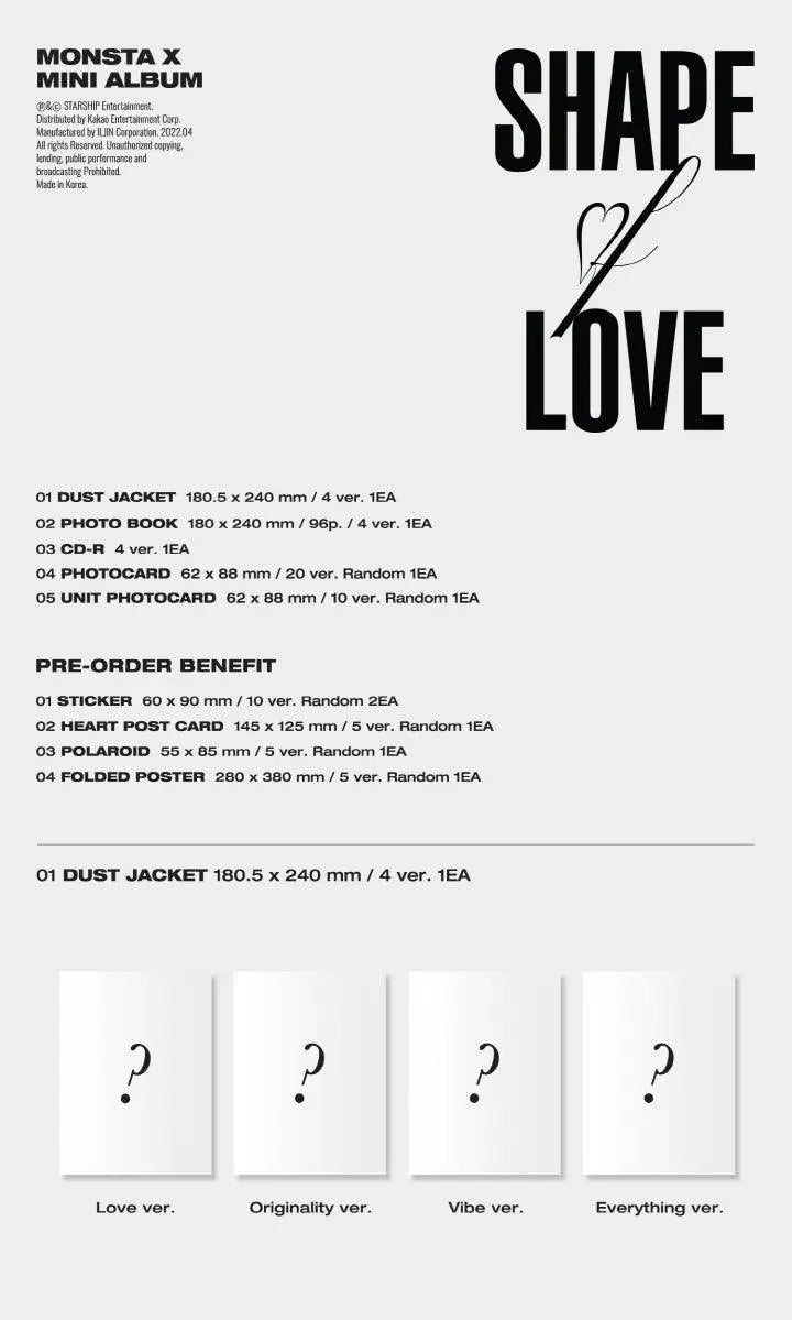 MONSTA X - Mini Album Vol.11 [SHAPE OF LOVE]. - KAEPJJANG SHOP (캡짱 숍)