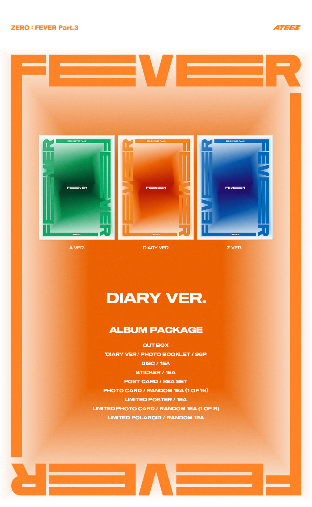 ATEEZ - Mini Album Vol.7 [ZERO : FEVER Part.3] (Version DIARY) - KAEPJJANG SHOP (캡짱 숍)