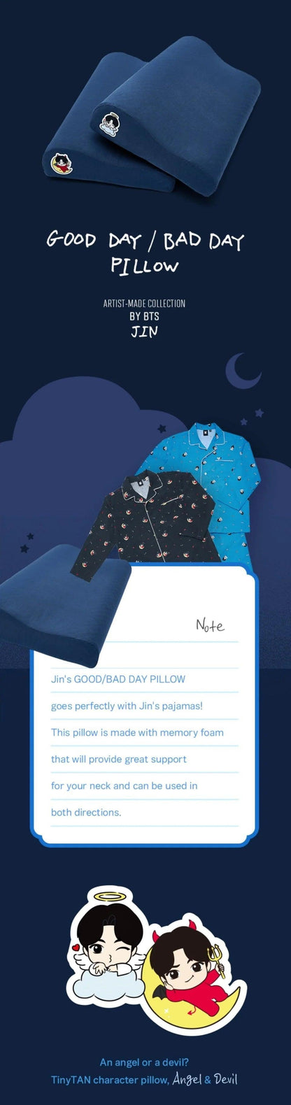 BTS - ARTIST-MADE COLLECTION by JIN - GOOD/BAD DAY PILLOW - KAEPJJANG SHOP (캡짱 숍)