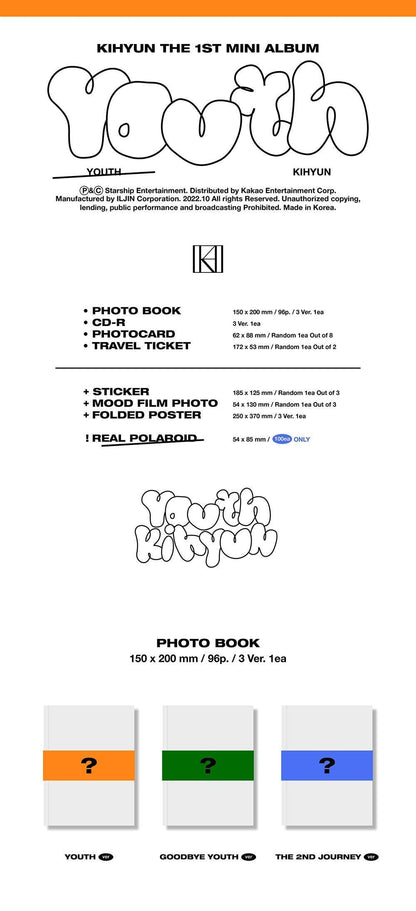 KIHYUN (MONSTA X) - Mini Album Vol.1 [YOUTH] - KAEPJJANG SHOP (캡짱 숍)